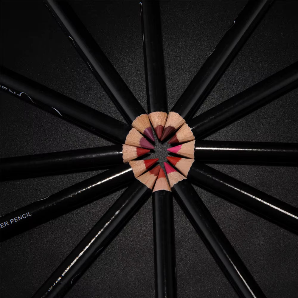 12Pcs/Set Professional Matte Lip Liner Pencil Set Waterproof Long Lasting Smooth Natural Lipliner Pen Makeup Cosmetic Tools Kit