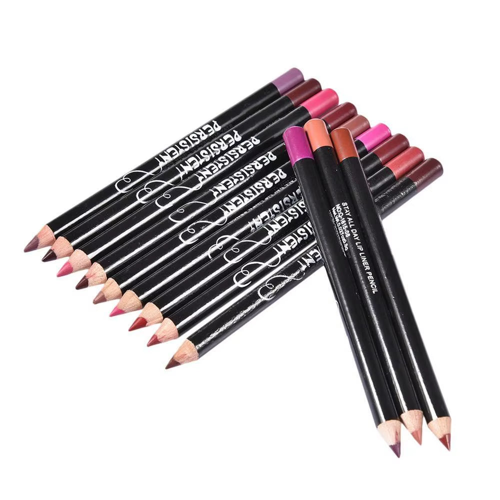 12Pcs/Set Professional Matte Lip Liner Pencil Set Waterproof Long Lasting Smooth Natural Lipliner Pen Makeup Cosmetic Tools Kit