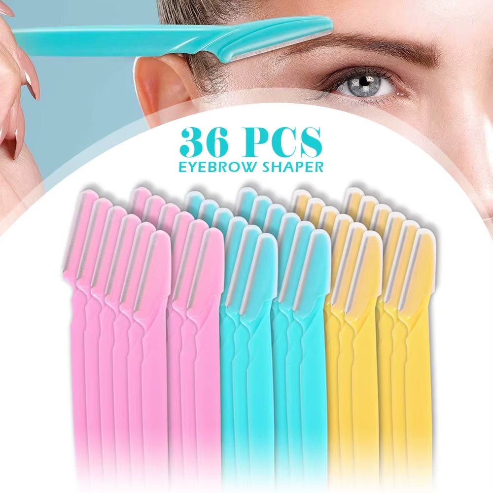 36Pcs Eyebrow Trimmer Facial Hair Remover Blade Shaver Portable Face Razor Shaving Grooming Kit Exfoliating Tool for Women Men