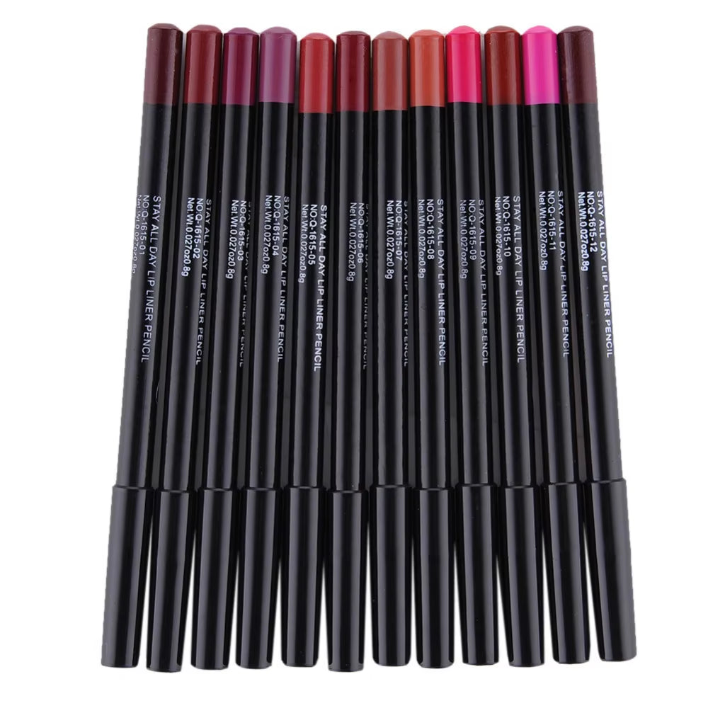 12Pcs/Set Professional Matte Lip Liner Pencil Set Waterproof Long Lasting Smooth Natural Lipliner Pen Makeup Cosmetic Tools Kit