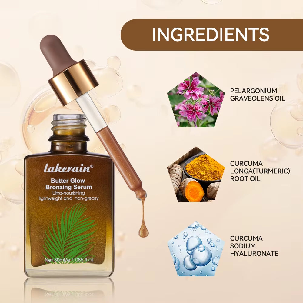 30Ml Butter Glow Bronzing Serum Innovative Nourishing Skincare Bronzing Drops for Radiant Natural Sunkissed Complexion Sunkissed